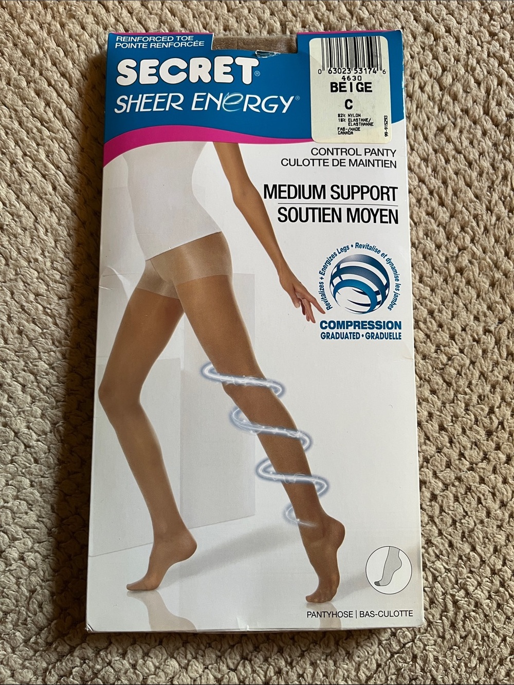 👍 Free with Purchase OR 2/$15 Secret “Sheer Energy” beige pantyhose, size C